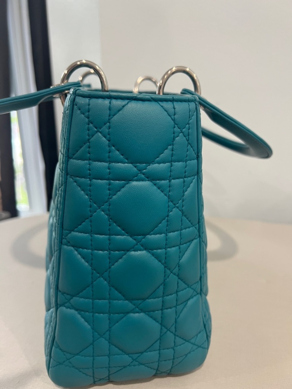Dior Teal Cannage Quilted Lady Handbag with Silver Hardware - Picture 6 of 13